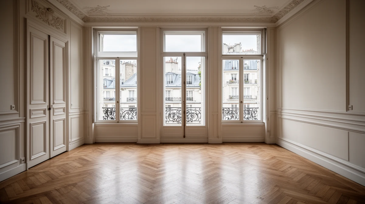 Séjour vide d'un appartement parisien